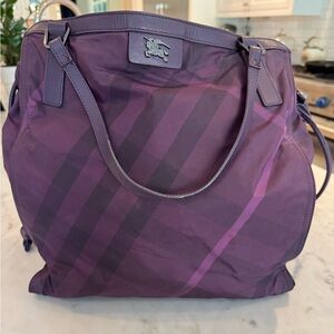 Burberry Purple Check Nylon and Leather Buckleigh Tote, EUC